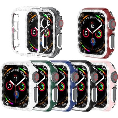 IWatch 6D Dazzling Carving PC Single Row Diamond Protective Case For Apple Watch 6 5 4 3 2 1 38mm 40MM film For iWatch 44mm 42MM