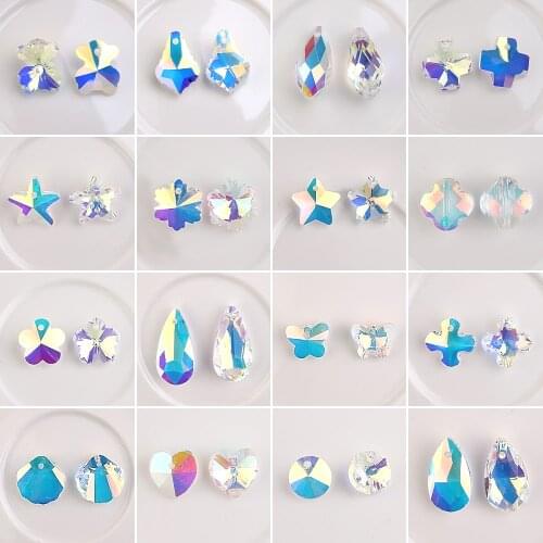 Best Quality Super Shiny AB Crystal Pendant Drop Heart Shape Glass Leaf Beads for Jewelry Making Necklaces Earrings Needlework