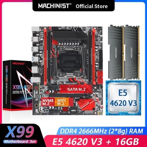 Machinist X99 Motherboard set kit LGA 2011-3 Intel xeon E5 4620 V3 CPU processor DDR4 2Pcs*8g= 16GB 2666MHz RAM Memory X99-RS9