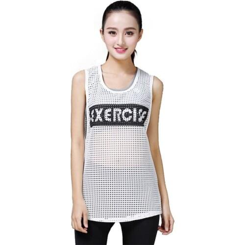 Round Neck Sexy Mesh Yoga Wear Womens Summer Loose Breathable Mesh Fitness Training Sports Vest Long