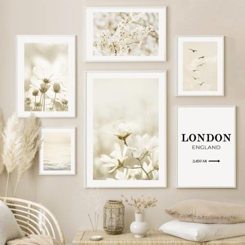 London Beige Flowers Magnolia Aesthetics Wall Art Canvas Painting Nordic Posters And Prints Wall Pictures For Living Room Decor