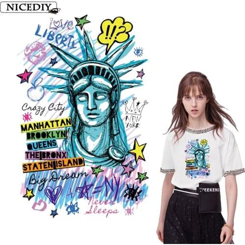 Nicediy Heat Transfer Vinyl Sticker Fashion USA Patches Statue Of Liberty Iron Heat Transfers For Clothes Garment Accessories