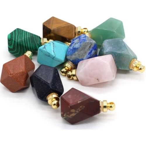 New Natural Stones Pendant Polygon Perfume Bottle Pendant Necklace for Making DIY Jewelry Necklace Size 25x37mm