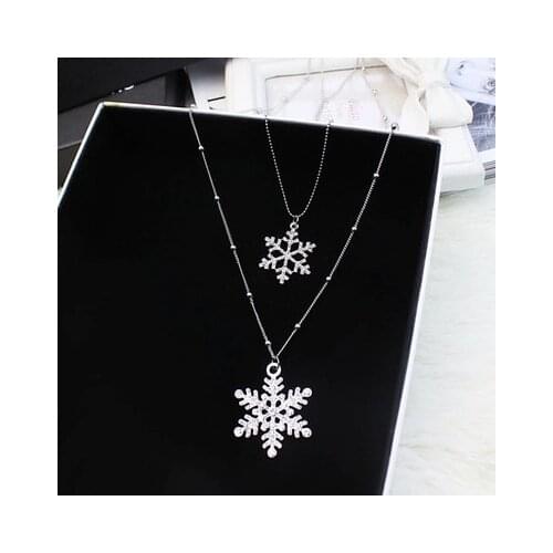 New Fashion Necklace Crystal Snowflake Pendant Long Sweater Chain Double Layer Necklace And Pendant Cheap Marketing