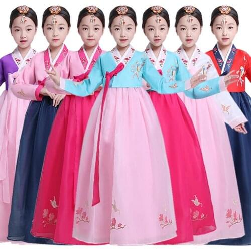 New Korea Traditional Hanbok Dress For Children Embroidered Outfit Stage Dance Cosplay Costume Ancient Hanbok Dress Kids SL1549