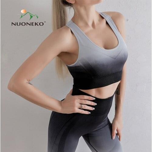 NUONEKO Summer Women Yoga Two Piece Suit Gym Clothes Sports Bra Legging Workout Running Fitness Sleeveless Tracksuits NT026
