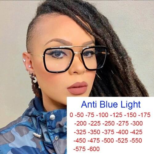 Fashion Double Bridge Square Myopia Glasses Young Ladies Anti-Radiation Work Computer Prescription Eyeglasses -1.5 -2 -3 Gozluk