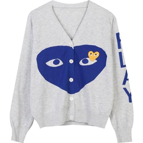 2021 Autumn Web Celebrity Same Model Long Sleeve Cardigan with Heart Face Printing on Front
