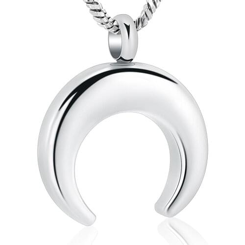 Crescent Moon Horn Urn Necklace for Ashes Keepsake Memorial Jewelry for Ashes Locket Pendant Urn Necklace for Men/Women