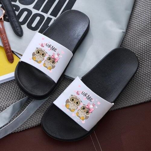 Cute Cartoon Slippers Women Printed Cute Owl Indoor Flip Flops Female Non-Slip Bathroom Home Slippers Female Beach Shoe