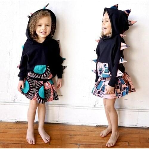 Cute Baby Girl Kids Hooded Tops Sweatshirt Print Skirt Outfit Autumn Spring Toddler Long Sleeve Dinosaur Tops Clothes