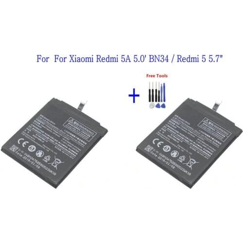 2x BN34 3.8V 3000mAh Replacement Battery For Xiaomi Redmi 5A 5.0' BN34 / Redmi 5 5.7" Battery Batteries + Repair Tools kit