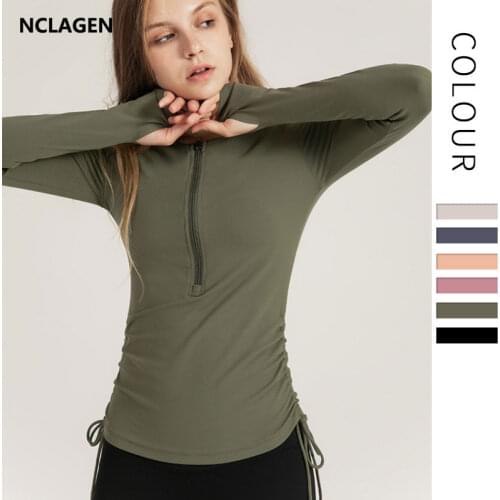 NCLAGEN Sports Top Women Zipper Long Sleeve Pullover Autumn Yoga Shirts Quick Dry Fit Running Thumb Holes Elastic Gym Clothes