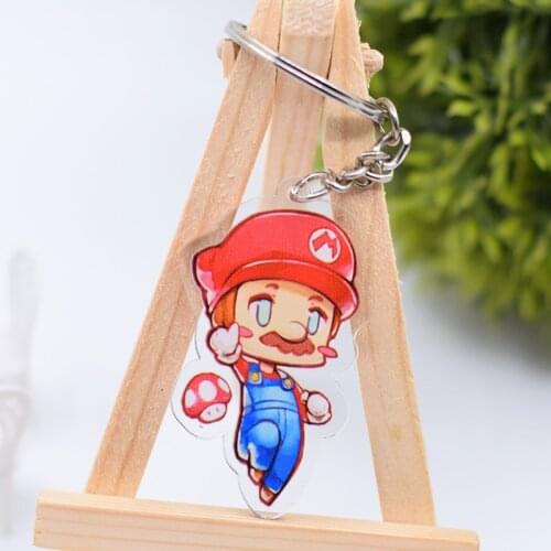 Super Mario Keychain Cute Double Sided Acrylic Key Chain Pendant Anime Accessories Cartoon Key Ring DBS1P