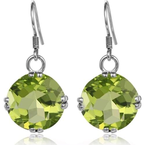 Szjinao Silver Earrings For Women Real 925 Sterling Silver Dangle Earrings Peridot Sparkling Round Shape Handmade Fine Jewelry