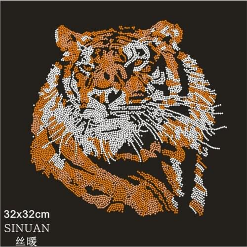 Tiger Patch Motif Garment Hot Fix Crystal Iron Rhinestone Patch Diamond Crafts For T-Shirt Crystal Stickers Cloth Accessoris