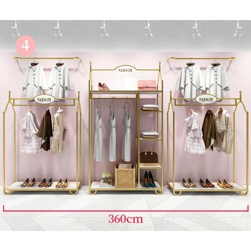 Iron fashion iron art gold womens clothing store shelf floor - high - grade clothes rack dedicated double - layer clothing disp