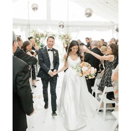 Elegant Long A-Line Satin Wedding Dresses with Pockets Floor Length Slit Vestidos de novia Abendkleider Bridal Gowns for Women