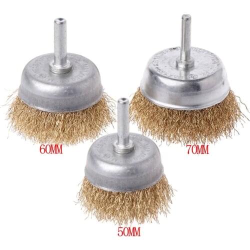 1 Pcs Bowl Wire Brush 6mm Shank Diameter Flat Steel Wire Wheel Electric Drill Grinding Mill Polish Wheel Derusting Tool Power