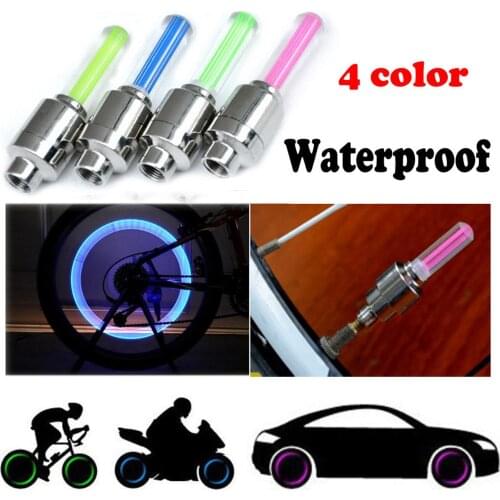 2x Car Wheel LED Light Motocycle Bike Light Tire Valve Cap Decorative Lantern Tire Valve Cap Flash Spoke Neon Lamp Bicycle Light