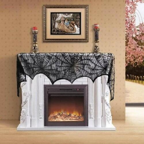 2019 Halloween Black Lace Spider Web Topper Lamp Shades Fireplace Mantle Scarf Cover Home party Decoration