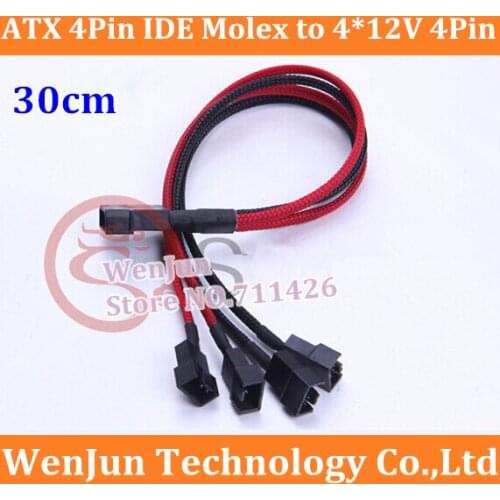 22AWG Wire ATX 4Pin 4P IDE Molex to 4 * 12V 4Pin Socket Cooling Fan Splitter Connector Jack Power Supply Cable Cord 100PCS/LOT