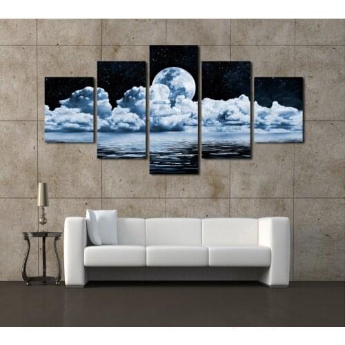 Unframed 5 Panels Modern Home Decor For Living Room Moon Scenery Canvas Printed Poster Decoration Landscape Pictures Artwork