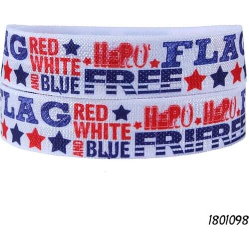50 yards/lot) Flora Ribbons 5/8" July. 4th theme printed fold over elastic