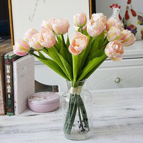 6Pcs/bunch French tulips Artificial Flower for home wedding decoration silk white tulip hand flowers flores New house decor