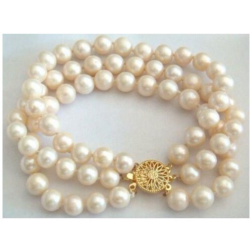 Belle 3 rangées 9-10mm blanc mer du sud perle Bracelet 7.5 ''longueur