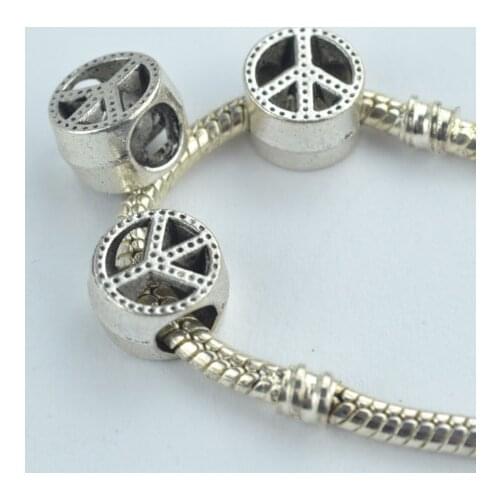 15 pcs alloy beads Round Shape peace charm tibetan silver diy beads for European bracelet jewelry making 1833