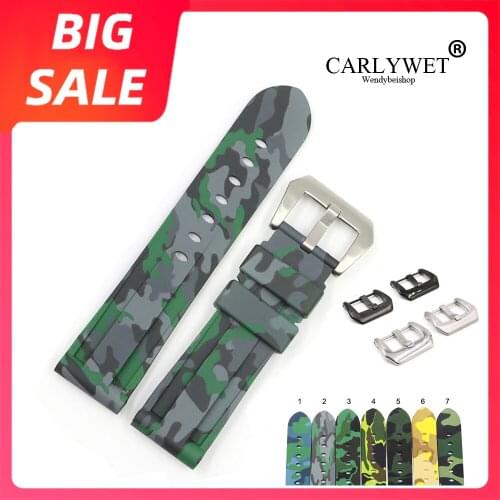 CARLYWET 24mm TOP Quality Camo Yellow Green Waterproof Silicone Rubber Replacement Watch Band Strap For Panerai Luminor
