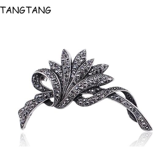 TANGTANG Black Rhinestone Brooches Antique Jewelry Pin For Promotion Wedding Party Accessories Fashion Trendy Flower Brooch Pins