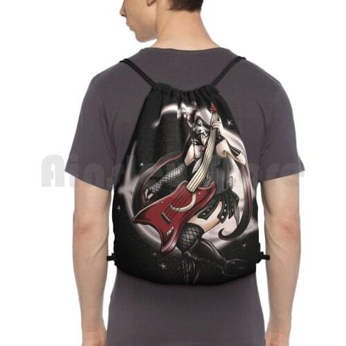 Black Metal Moon Backpack Drawstring Bag Riding Climbing Gym Bag Moon Black Metal Guitar Bass Electric Anime Manga Music
