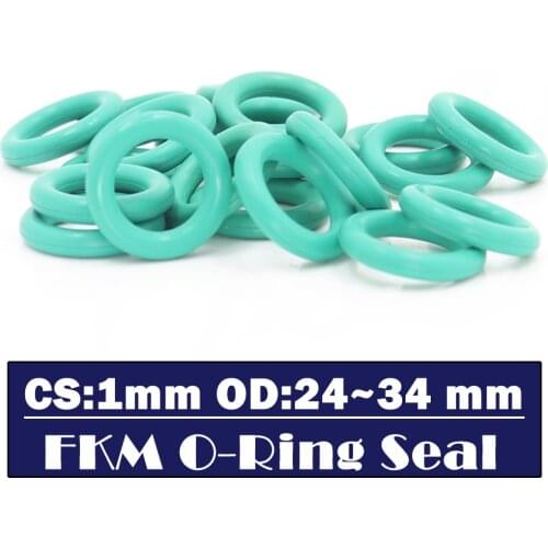 CS1mm FKM Rubber O RING OD 24/25/26/27/28/29/30/31/32/33/34*1 mm 100PCS O-Ring Fluorine Gasket Oil seal Green ORing