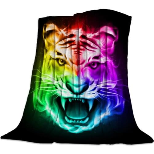 Colorful Tiger Cartoon Flannel Blanket Portable Soft Throw Blanket Warm Microfiber Blankets for Beds