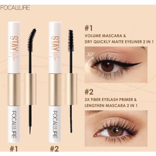 FOCALLURE 2 IN 1 Mascara Eyeliner Fiber Eyelash primer Waterproof Lengthening Lash Curling Eyelash Cosmetics Makeup TSLM1