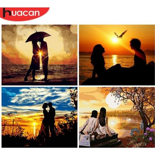 HUACAN Painting By Numbers Lovers Hand Painted Pictures By Number Figure Sunset On Canvas Home Decoration DIY Gift Wall Art