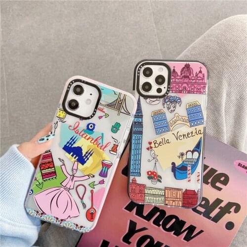 INS European cities graffiti tourism stickers label soft phone case For iPhone 12 Pro Max 11 Pro MAX X XS XR 7 8 plus cute cover