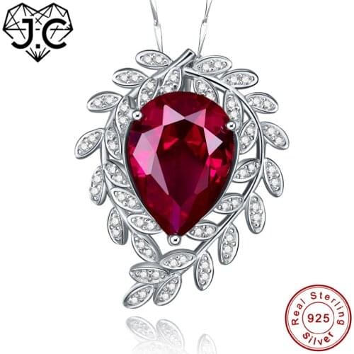 J.C for Women Girl Excellent Water Drop Shaped Ruby White Topaz Necklace Solid 925 Sterling Silver Pendant Fine Jewelry