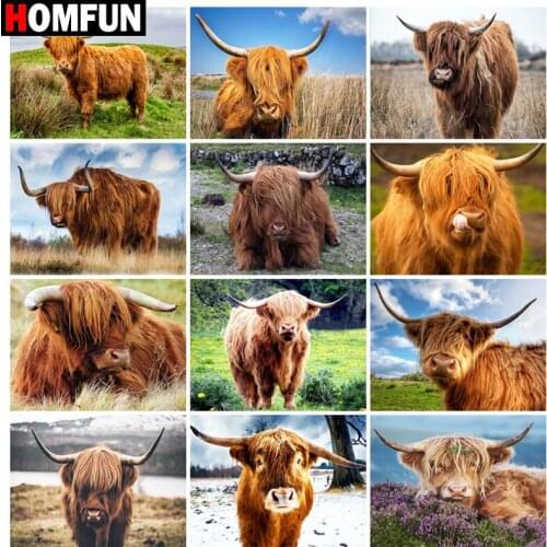 HOMFUN Rhinestone Painting Crystal Decor Diy Diamond Painting "Cow scenery animal" 3D Cross Stitch Pattern Diamond Embroidery