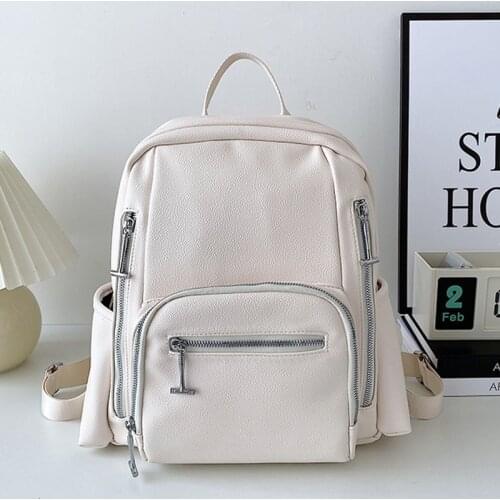 Classic Women Backpack for Ladies PU Leather School Bag Teenagers Girls Anti Theft Bagpack White Female Backpacks Simple Mochila