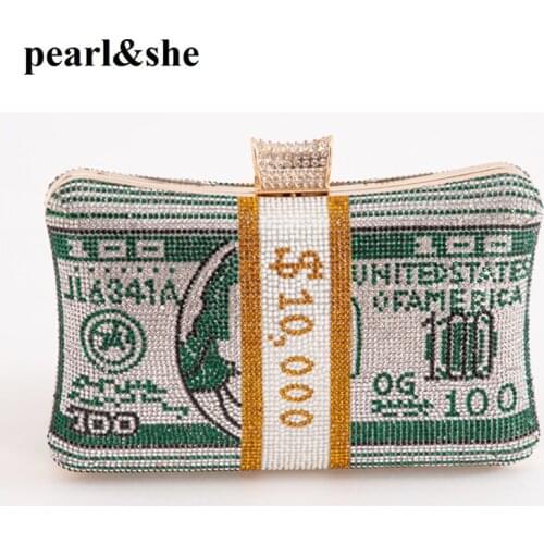 Money Clutch Rhinestone Purse 10000 Dollars Stack Of Cash Pillow Girls Bags Evening Handbags Shoulder Wedding Dinner Bag