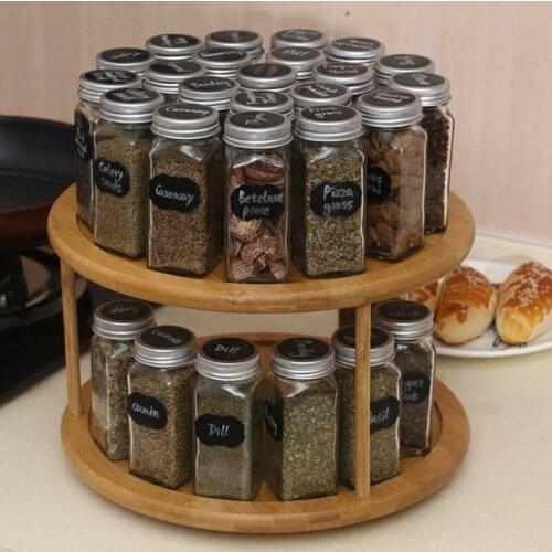 P15D Round Bamboo Turntable Cabinet Organizer 2 Tier Spice Rack Removable Organizer