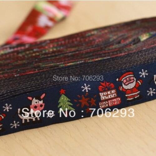 5/8 '(16 mmx10yards) 100% Polyester Woven Jacquard Ribbon Christmas tree snow cows Santa Claus Christmas gift pentagram lace