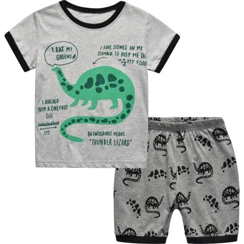 Summer Boy Pyjamas Knit Cartoon Dinosaur Pajamas Girls Home Service Short-sleeved Shorts Kids Pajama Set Baby Clothes