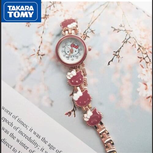 TAKARA TOMY fashion cute cartoon Hello Kitty ladies diamond bracelet simple childrens quartz watch