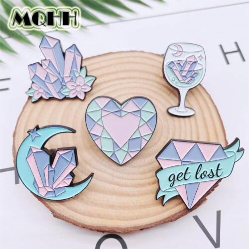 Cartoon Color Love Gems Enamel Pins Moon Wine Glass Sweet Alloy Brooch Badge Fashion Woman Jewelry Accessories Gift For Friends