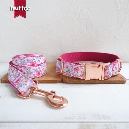 MUTTCO retailing handmade particular collar THE PINK FLOWER fashionable glossy dog collars and leashes 5 sizes UDC048M