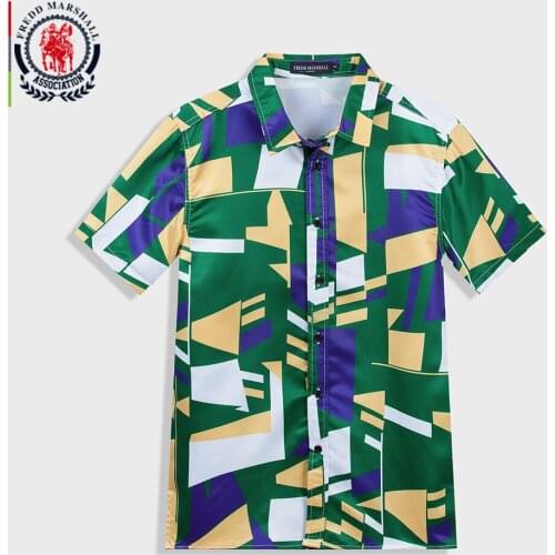 FREDD MARSHALL New Fashion Colorful Print Shirt Men Short Sleeve Hip Hop Streetwear Summer 2020 Fashion Patchwork Shirts 55909